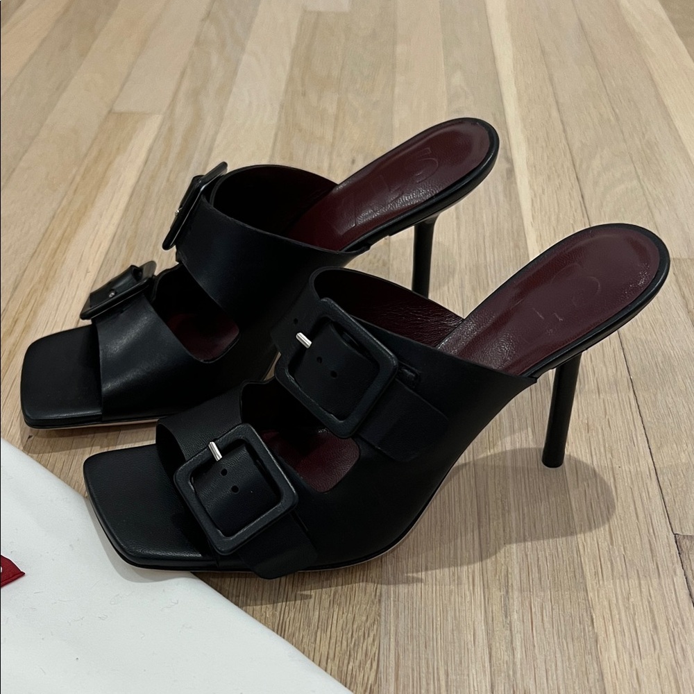 STAUD Black Double-Buckle Leather Remi Heel - Picture 2 of 5